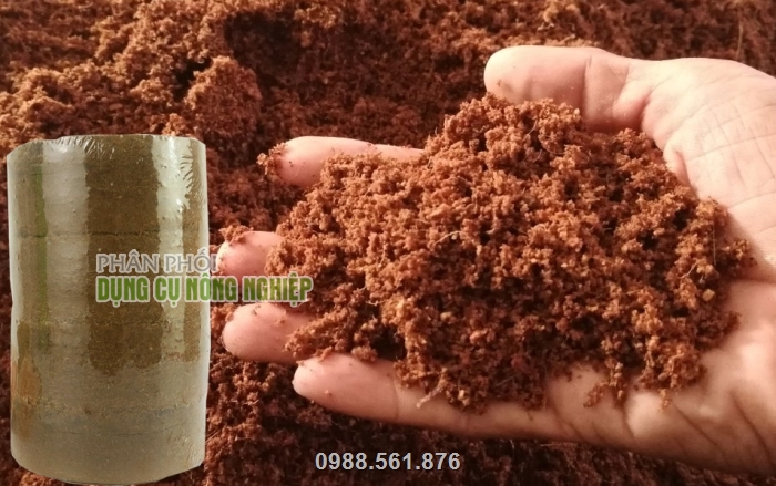 Bánh xơ dừa được làm từ mụn dừa khô ép chặt lại Bánh xơ dừa được làm từ mụn dừa khô ép chặt lại